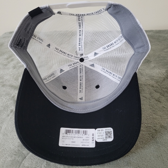 * Adidas Men's Structured Mesh Snapback Hat Adjustable Fit Black White - Picture 13 of 14
